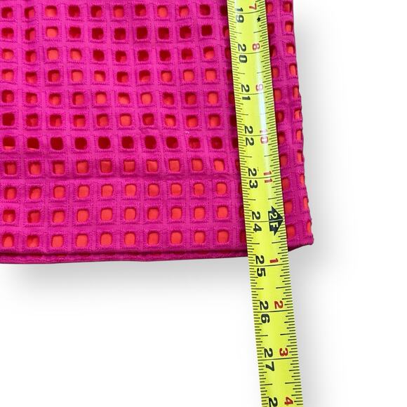 Talbots Pencil Skirt Sz 14 Pink Orange Geometric Eyelet Lined Cotton Knee Length - Picture 9 of 9